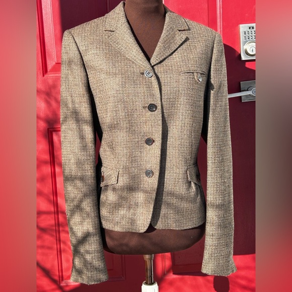 NWT FACCONABLE s10 GORGEOUS wool/viscose jacket-brown check-lined-sltly cropped